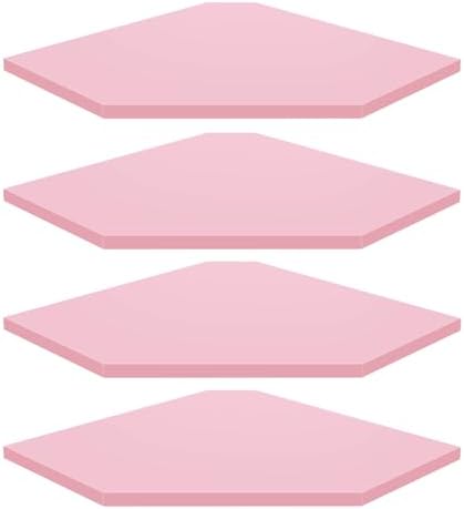 Homode Corner Shelf Wall Mount, Set of 4 Corner Floating Shelves, Wood Hanging Storage Shelving with Cord Hole, Wall Shelf Organizer for Bathroom Bedroom Living Room Office, Pink by Homode