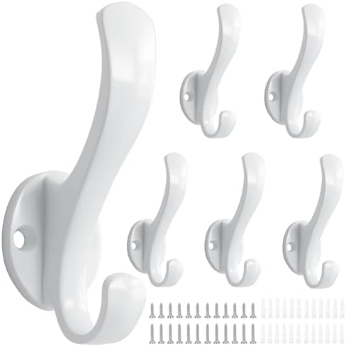 Coat Hooks Heavy Duty - Easy to Install Metal Towel Hooks Fashionable Wall Hooks for Hanging Hat, Towel, Key, Robe, Scarf, Bag, Cap (6 PCS White) by Ruiziiz
