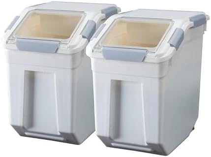HANAMYA 25 Liter / 40 lbs Rice Storage Container with Measuring Cup, BPA free, For Rice | Grain | Pet Food | Flour, 2 count, White by HANAMYA