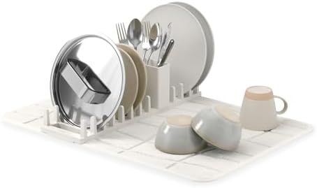 Umbra Udry Dish Drying Rack with Microfiber Mat, Foldable Drainer, Sand by Umbra