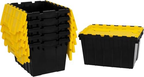 Akro-Mils KeepBox Storage Box, Lid Attached, Stackable Black/Yellow 6pk by Akro-Mils