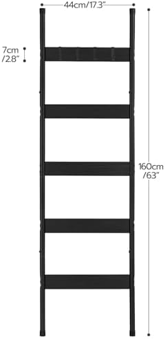HOOBRO Blanket Ladder, 5-Tier Towel Rack with Hooks, Wall-Leaning Blanket Rack, Decorative Display Ladder Shelf, Scarves, Industrial, Living Room, Bedroom, Black BB52CJ01 - Image 3