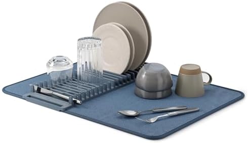 Umbra Udry Dish Drying Rack with Mat, Folds Flat for Storage, Slate Blue by Umbra