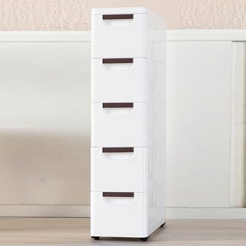 5 Drawers Narrow Slim Plastic Storage Cabinet,Storage Drawer with 4 Wheels,5 Tier Drawers Dresser,White - Image 5