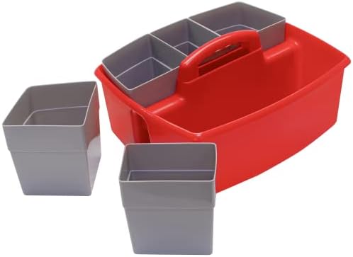 Storex Large Classroom Caddy with Cups, 13 x 11 x 6.575 Inches, Red, Case of 2 (00981U02C) - Image 4