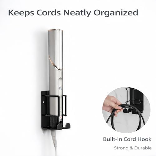 Curling Iron Holder, Hair Straightener Holder for Bathroom Storage, Flat Iron Holder Wall Mount Space Saving Hair Tool Organizer, Stainless Steel Flat Iron Holder Wall Mount, Black BANJEKT - Image 4