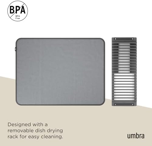 Umbra Udry Dish Drying Rack with Mat, Folds Flat for Storage, Dark Grey, 24" x 18" (Pack of 3) - Image 6