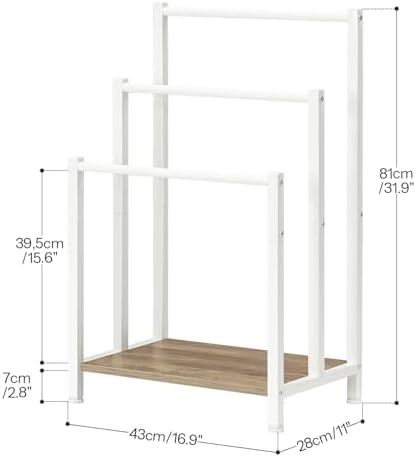 HOOBRO Free Standing Towel Rack, 3 Tier Blanket Rack, Blanket Holder for Bathroom, 16.9" L x 11" W x 31.9" H, Industrial Metal Drying and Display Rack with Shelf, White and Grey WG03LB01 - Image 5