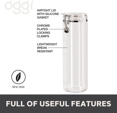 Oggi Tall Clear Plastic Canister with Clamp Lid, 58 oz - Large Airtight Food Storage Container, Ideal for Kitchen & Pantry Storage of Bulk, Dry Foods, Pasta & Spaghetti - Image 2
