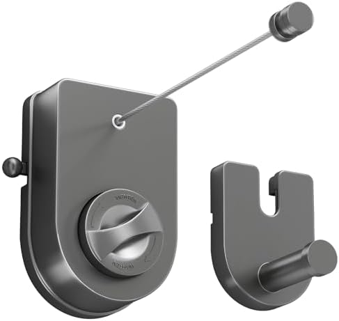 Danpoo Heavy Duty Retractable Clothesline - 13.8ft Adjustable Tension Stainless Steel Laundry Drying Line, Wall Mounted Clothes String with 2-in-1 Hook Base (Space Gray) by Danpoo-ForYourHome
