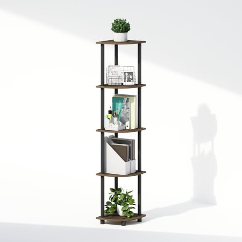 Furinno Turn-N-Tube Storage Shelves, 5-Tier Book Shelf, Corner Shelf, Toolless Open Shelves, for Organization and Storage, Living Room, Home Office, Hallway, Bedroom, Columbia Walnut - Image 6