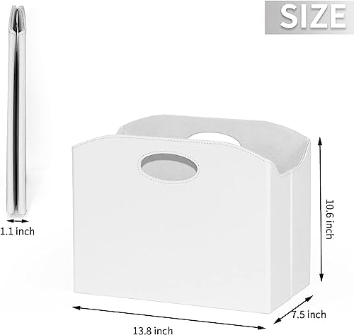 EZDeco Magazine Holder Foldable Magazine Rack Floor PU Leather File Holder Newspaper Book Storage Magazine Basket Document File Folder Organizer for Office Home (White-2) - Image 2