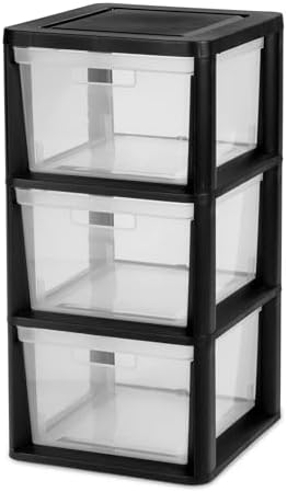 Stackable Black 3 Drawer Storage Cabinet, Removable See-Through Plastic Drawers, No-Installation Organizer for Home & Dorm Household Tidying by Unknown