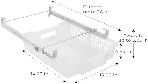 Smart Design Adjustable Pull Out Refrigerator Drawer - Extra Large - BPA Free Plastic - Holds 20 lbs - Extendable Sliding Fridge Bin, Freezer, Pantry Food Holder Storage Organizer - Kitchen - Clear - Image 4