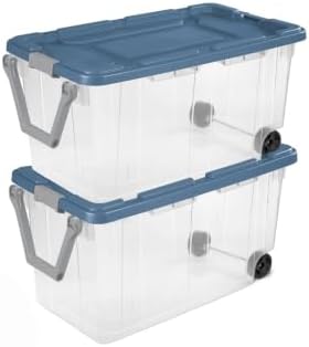 Clear Storage Bins 2 Pack, 160 Qt Wheeled Rolling Tote,Latch Lid,Stackable by Unknown