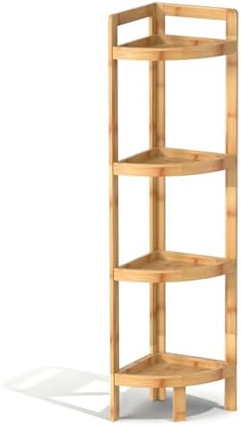 2026 New Bamboo Standing Shelf, 4 Tier Corner Shelf Stand, Free-Standing Shelf Units, Triangular Curved Corner Shelf Stand for Space-Saving Display Ideal for Bathroom/Kitchen/Living Room Storage by Unknown