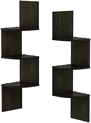 Furinno Rossi Set of 2 3-Tier Corner Floating Shelves for Wall, Espresso - Image 7
