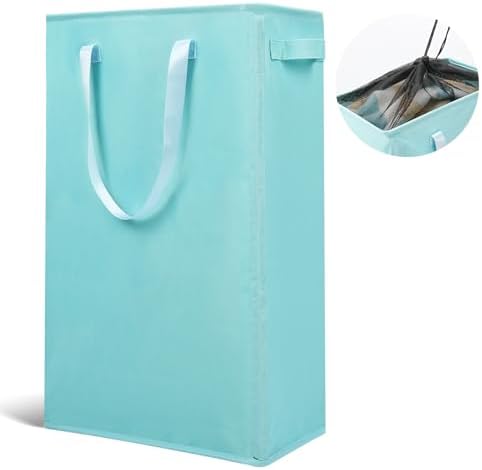 Odonata Slim Laundry Hamper Handles Collapsible Laundry Basket Thin Dirty Clothes Basket Narrow Laundry Bag Foldable Dirty Hamper 45L (Baby Blue) by Odonata
