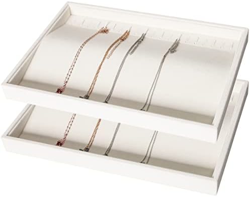 Coward Set of 2 Stackable Necklace Holder Organizer Tray Velvet Necklace Display Stand for Selling Jewelry Box Case for Storage (beige(necklace+necklace)) by FocusOnJewelryDisplay15yrs