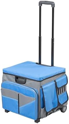 Folding Mobile Utility Cart, Canvas Organizer Bag, Blue/Grey by SAVVYProductsbySVYP