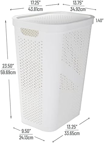 Mind Reader Slim Laundry Hamper with Lid, 60L Clothes Basket, Ventilated Plastic, White - Image 3