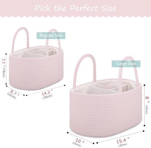 COMSE Baby Diaper Caddy Organizer for Girls, Cotton Rope, Light pink - Image 5