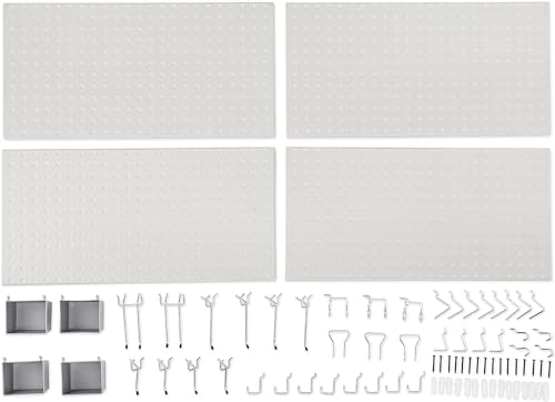 Amazon Basics Rectangular Metal Pegboard Wall Organizer, Tool Storage Organization System, Rust and Scratch Resistant, 48-Piece Kit, Gray - Image 4