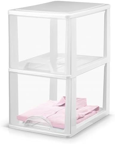 Plastic Small 2-Drawer Storage Organizer, Slim Narrow, White/Clear Crafts Drawers Storage Organizer (13"H x 10"D x 7"W) by Tribello
