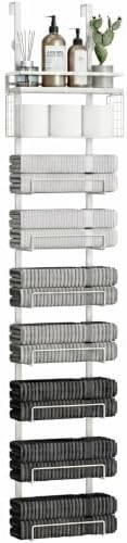 Aetyord Towel Racks for Bathroom Over The Door Towel Racks Towel Storage Organizer with Metal Shelf Basket for Bathroom Rv Camper (9-Tier White) by Aetyord