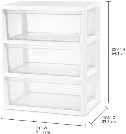 Wide 3-Drawer Organizer Tower, Plastic Storage Unit with Removable Clear Bins, Tool-Free Easy Assembly, White - Image 3