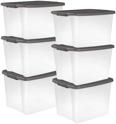 Sterilite ShelfTote, Clear Plastic Storage Bins, 50 Quart, 6-Pack by Sterilite