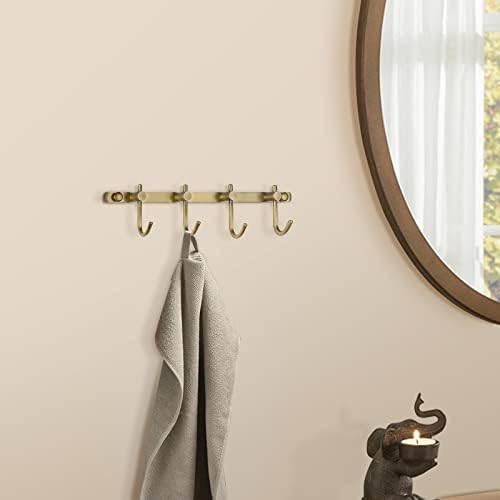 WINCASE Brass Towel Hook Rack, Brushed Brass Wall Hook Rack, Antique Brass Row Hooks with 4 Hooks Rustic Wall Mounted - Image 2