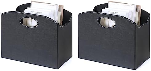 EZDeco Magazine Holder Foldable Magazine Rack Floor PU Leather File Holder Newspaper Book Storage Magazine Basket Document File Folder Organizer for Office Home (Black-2) by EZDeco