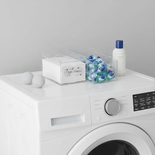 TOPZEA Dryer Sheet Holder, Clear Acrylic Laundry Organizer, 2 in 1 Dryer Sheet & Pods Container Dispenser with Label & Drawer, Storage Box for Laundry Room Organization, Dishwasher Pod, Clothespins - Image 6