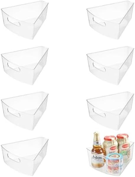 Lazy Susan Organizer for 26''-27'' Diameter Clear Corner Cabinet Storage Bins, Plastic Kitchen Corner Organizer with Handle 1/8 Wedge, Food Safe BPA Free (8 Pack) by KUK