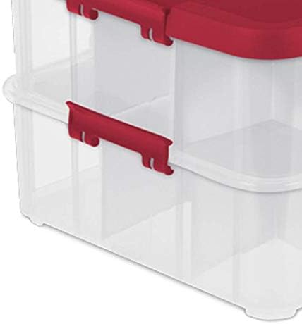 Sterilite 1427 Stack & Carry 2 Layer 24 Ornament Storage Box, Red Lid and Handle, See-through layers - Image 5