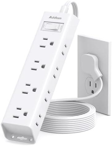 Power Strip Surge Protector with 12 Outlets, Flat Plug Extension Cord 6FT by Addtam