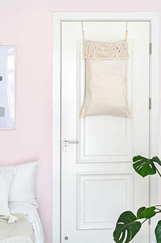 Mkono Macrame Over The Door Laundry Hamper, Hanging Laundry Bag with Zipper - Image 4