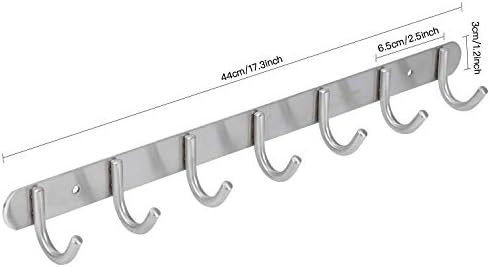 Towel Hook Rack Brushed Nickel - Sagmoc 17-Inch Coat Hook Rail Wall Mounted with 7 Round Hooks, Durable Wall Hangers for Bedroom, Bathroom, Foyer, Hallway (304 Stainless Steel) - Image 3