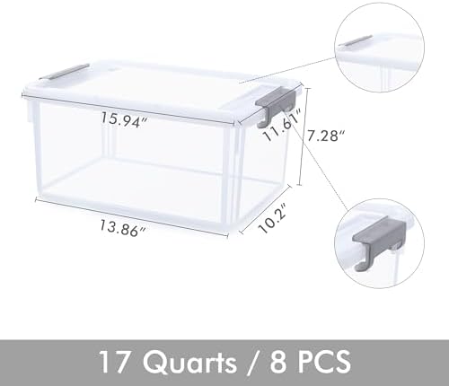 Citylife 8-Pack 17 QT Clear Plastic Storage Bins with Latching Lids - Image 6