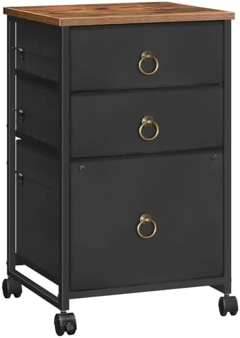 HOOBRO 3-Drawer Mobile File Cabinet, Vertical Filing Cabinet, Under Desk Storage Drawers for Home Office, Rolling Printer Stand, A4/Letter-Sized, Nonwovens Drawer, Rustic Brown and Black BFK30WJ01 by HOOBRO