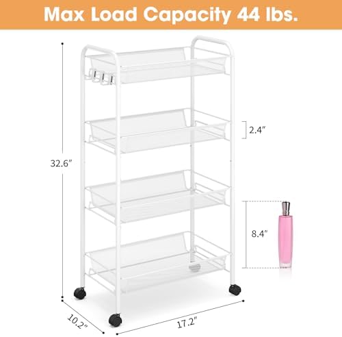 TOOLF 4 Tier Rolling Cart, Metal Utility Storage Cart with Wheels, White - Image 6
