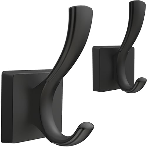 TOFIIGREM Black Towel Hooks, Coat Robe Hooks Bathroom Entryway Mudroom Pool Hooks for Wall Mount Hanging Towels Bathrobe Key Hat Backpack (2 Pack, Black) by TOFIIGREM