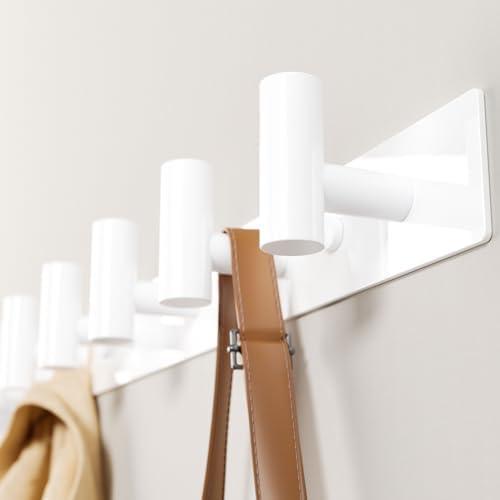 White Wall Mounted Coat Rack – 5 T-Shaped Hooks on 16.5" Rail, (1 Pack) by GWAAZXGZ