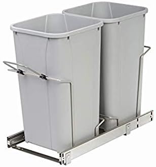 Knape & Vogt 27 Qt. in-Cabinet Pull-Out Trash Can, Double Soft Close, Bottom-Mount, Kitchen Garbarge Bin, 11 in. x 22 in. x 18-3/4 in., SCB12-2-27PT, Platinum by KnapeVogt