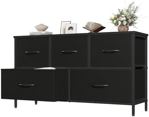 OLIXIS 5 Drawer Black Dresser for Bedroom, Closet Chest Organizer Furniture by OLIXIS