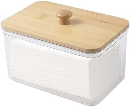 Klmnop Acrylic Dryer Sheet Holder with Bamboo Lid, Laundry Dryer Sheet Dispenser and Container with 24 Labels for Laundry Room(Clear) by Klmnop