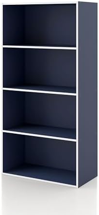 Homes: Inside + Out Apexa 4-Tier Cube Storage Organizer Shelves, Stackable Wood Bookcase Fits Cubby Bins for Organization, Dorm Teen Room Decor & Home Office, Steel Blue by HOMESInsideOut