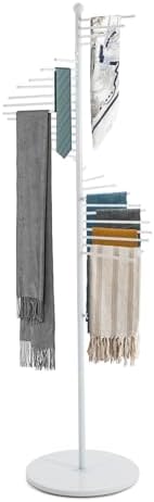 Scarf Organizer, Hijab Organizer, 30 Tiers Metal Scarf Hanger for Multiple Scarves, 67" Height Floor-standing Hijab Stand Belt Pants Hanger for Home, Commercial, Clothing Store (White) by MARTEXBUY