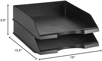 Amazon Basics Rectangular Stackable Desk Organizer Office Letter Tray, File Storage, Paper Organizer, Black, 2-Pack - Image 5